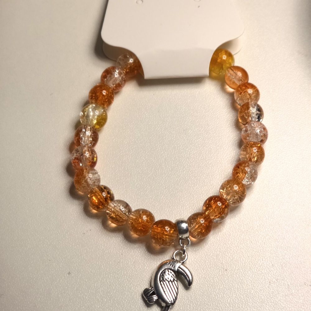 Orange Beaded Bracelet with Silver Charm